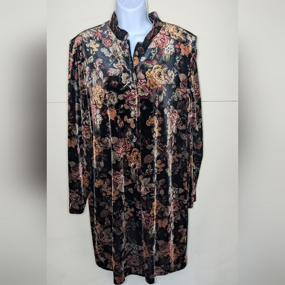 Coldwater Creek Velour Button Down Long Sleeve Dress